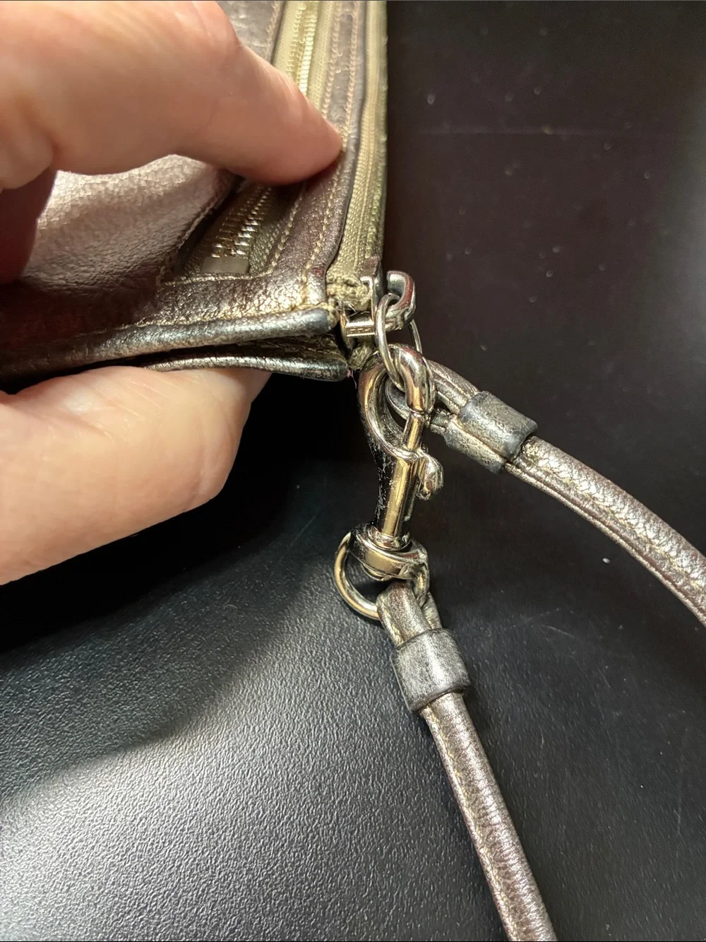 Coach Metallic Taupe Leather Wristlet